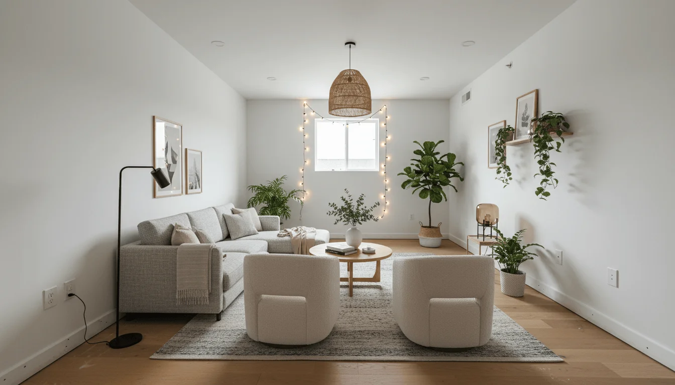 Living room after AI virtual staging with furniture added