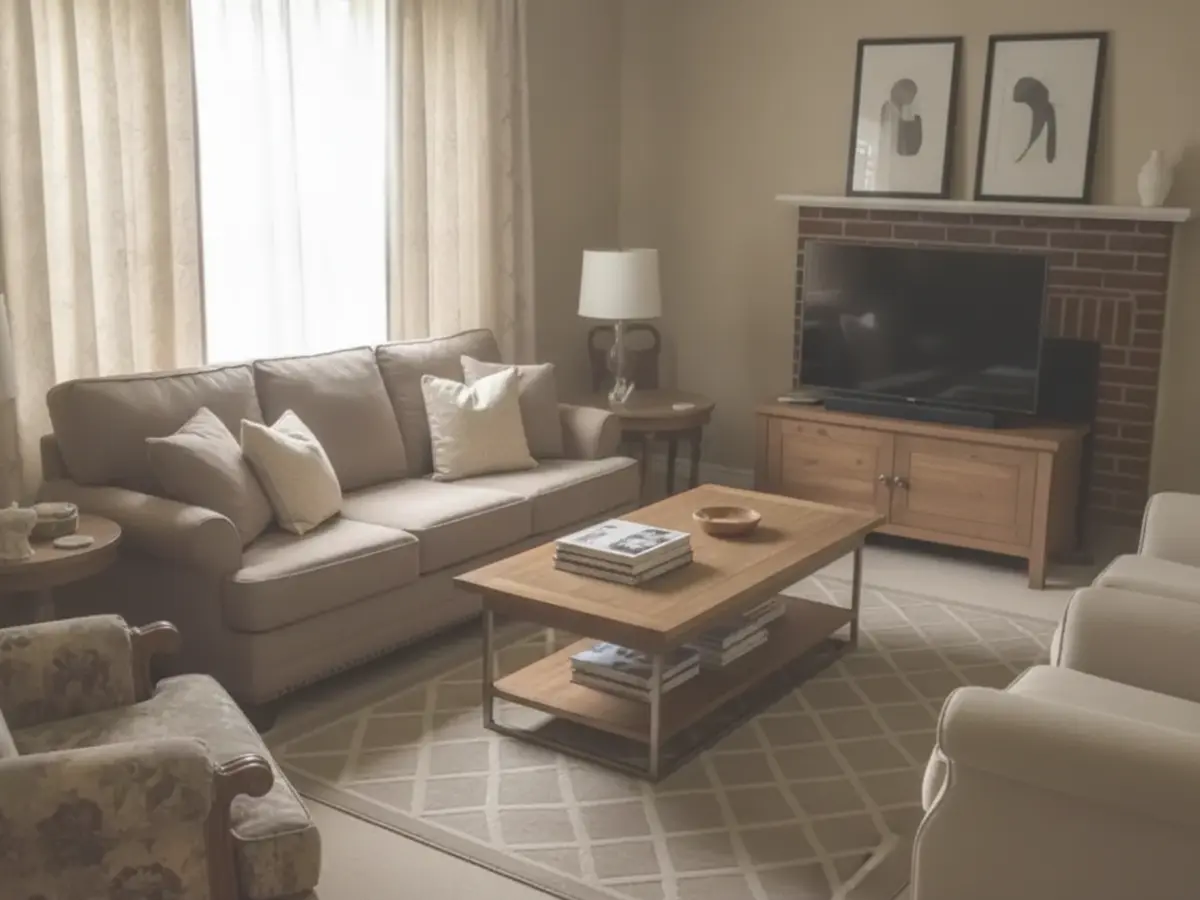 The same living room restyled to show a seller its potential