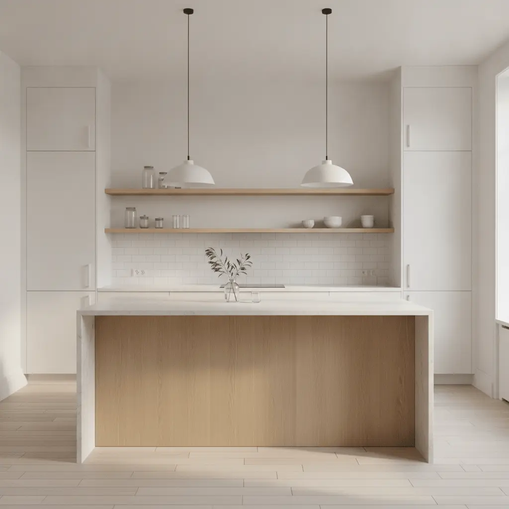 Scandinavian kitchen wide room morning light
