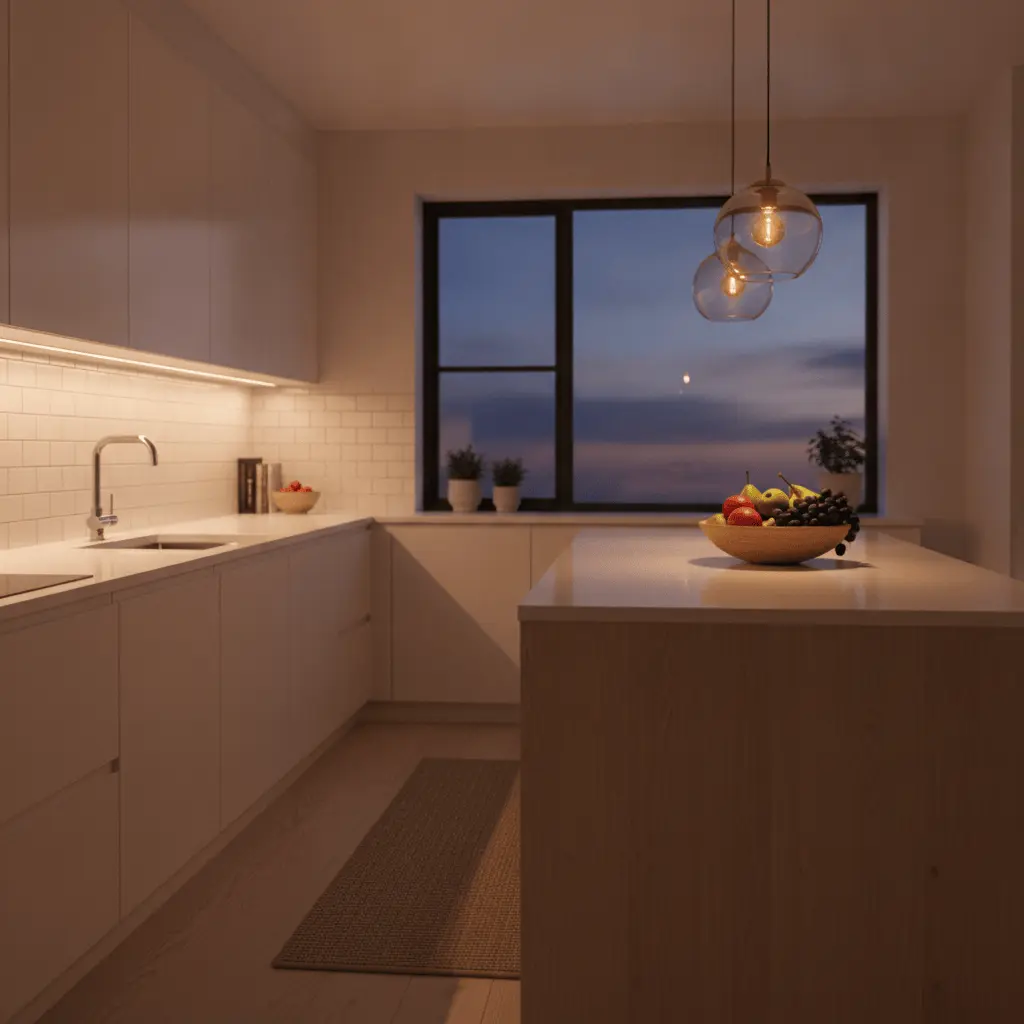 Scandinavian kitchen evening warm mood