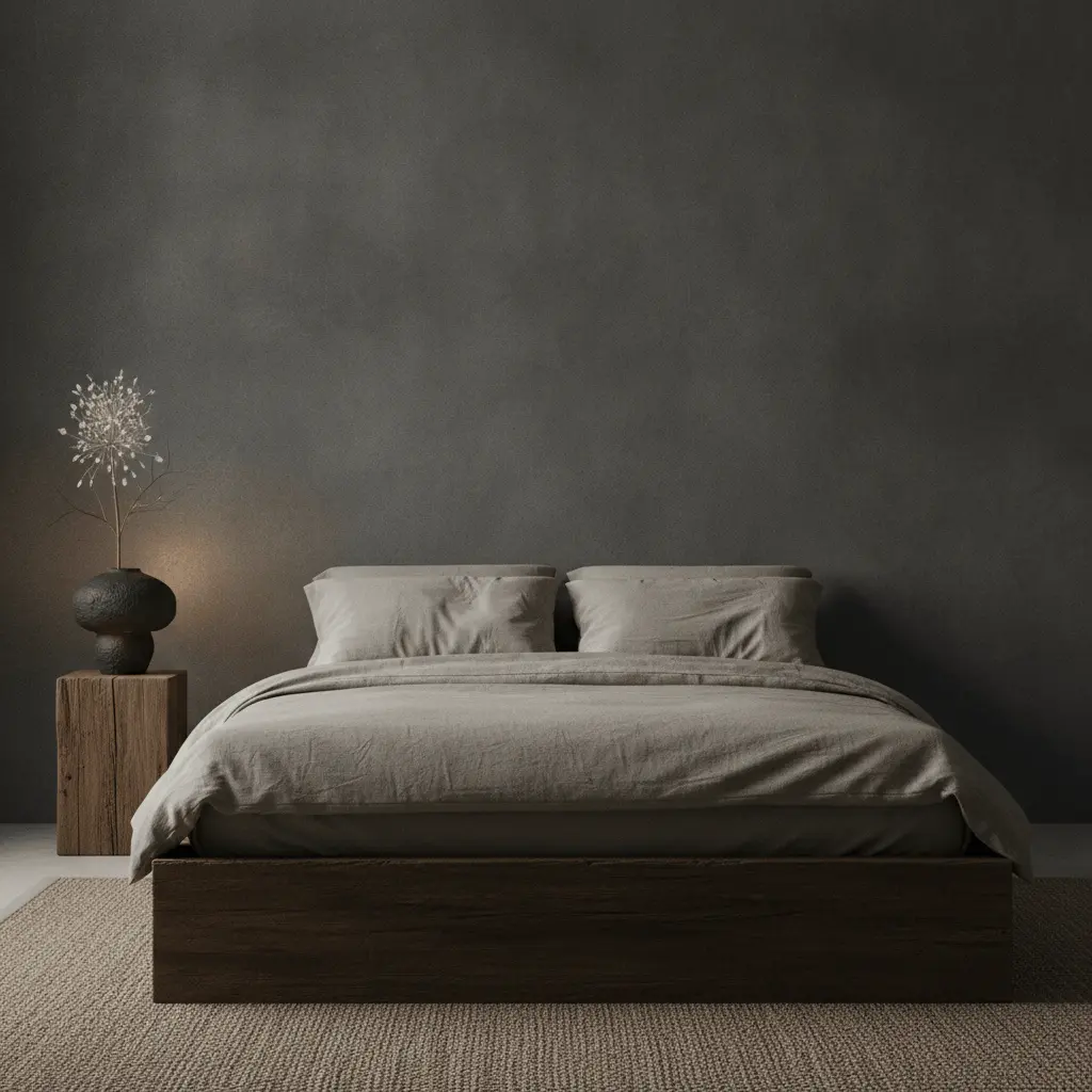 Wabi sabi bedroom deeper charcoal palette