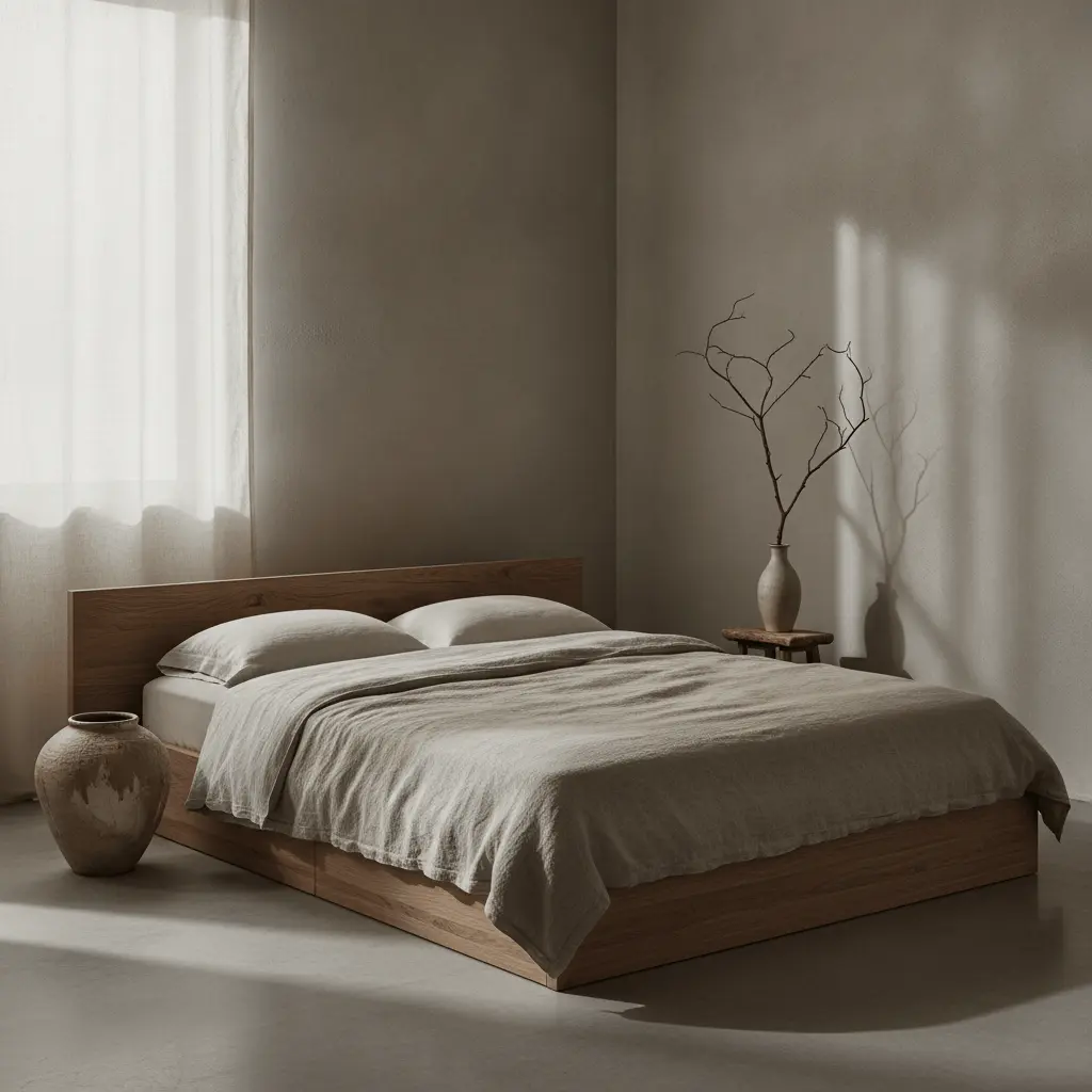 Wabi sabi bedroom wide room quiet morning light
